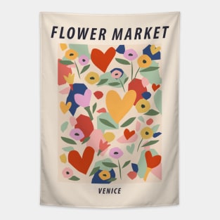 Flower market, Venice, Colorful retro print, Aesthetic poster, Floral art, Valentine, Hearts, Abstract flowers Tapestry