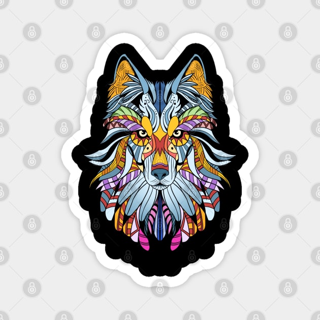 Wolf Gift Product Awesome Native American Art style Wolf Print Magnet by Linco