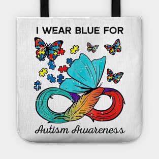 Autism Butterfly I Wear Blue For Autism Awareness Tote