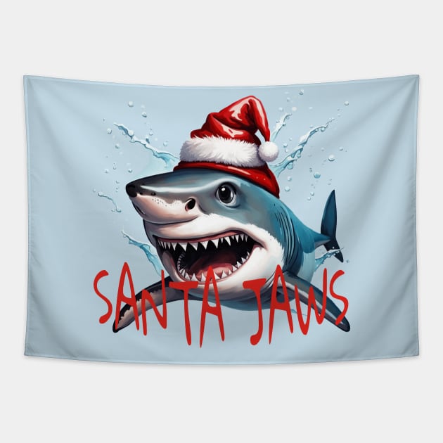 Santa Jaws Pun Quote Christmas Shark Cartoon Art Tapestry by taiche