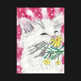 Cute white kitten flower T-Shirt