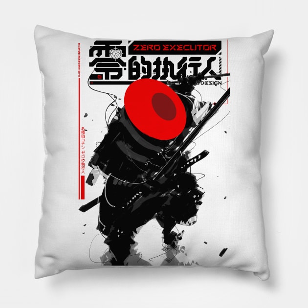 Japanese Samurai Cyberpunk Futurist Style Pillow by OWLvision33