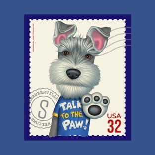 Cute schnauzer with talk to the paw shirt on vintage stamp T-Shirt