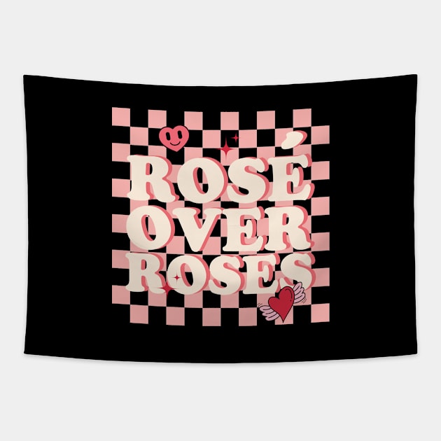 Rose Over Roses Retro Heart Valentines Day Tapestry by EvetStyles