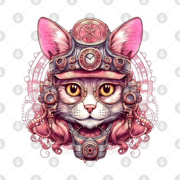 Pink Steampunk Cat by Chromatic Fusion Studio