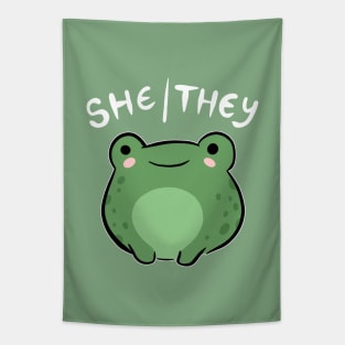 She/They Pronoun Frog: A Cute Ode to Nonbinary and Genderqueer Pride - A Kawaii Journey into the World of Neopronouns Tapestry