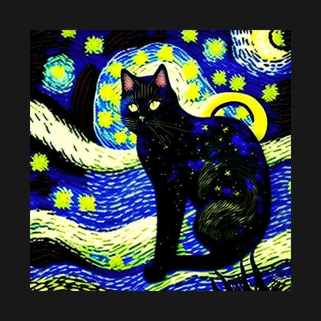 Black Cat Starry Night by AI Created Artwork