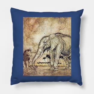 The Lion, Jupiter and the Elephant - Arthur Rackham Pillow