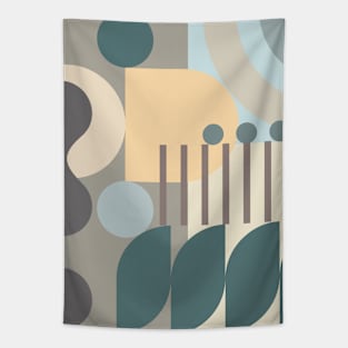 Modern Abstract Geometric Bauhaus Doodle Tan Cream Teal Style Tapestry