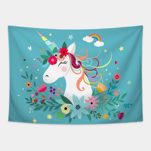 Whimsical Unicorn Love Tapestry by machmigo