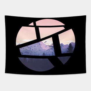 mountain landscape in splitted circle Tapestry