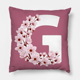 Colorful capital letter G patterned with sakura twig Pillow