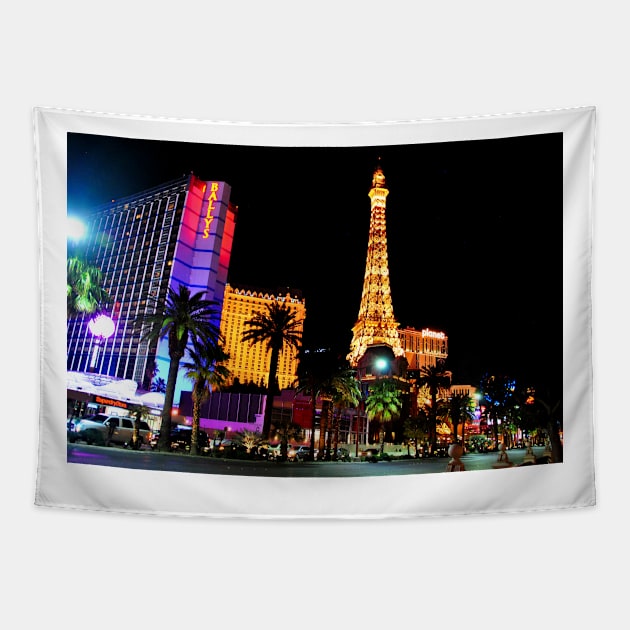 Eiffel Tower Paris and Ballys Hotel Las Vegas America Tapestry by AndyEvansPhotos