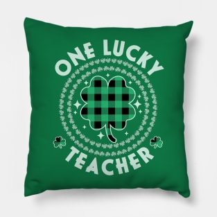 One Lucky Teacher Green Plaid Shamrock St Patrick's Day Pillow