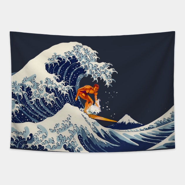 Great Wave Surfer Tapestry by DavidLoblaw