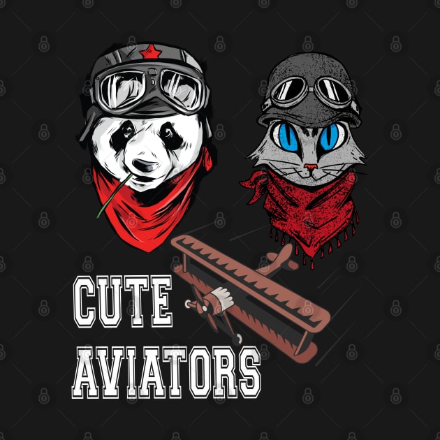 Cute Panda and cat couple in flying hat  and goggles by AJ techDesigns