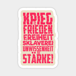 Krieg ist Frieden - Politische und kritische Zitate. Typografie Kunst. Magnet