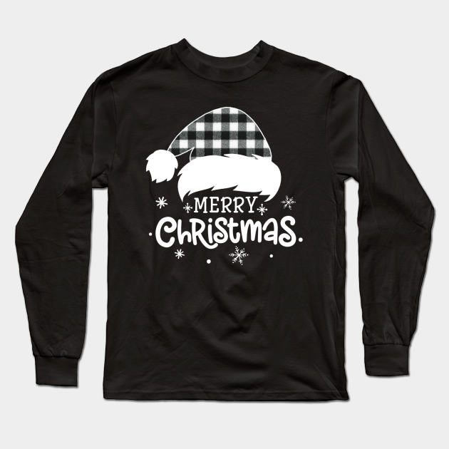 Merry Christmas Buffalo White Plaid Santa Hat Xmas Holiday - Merry Christmas - Long Sleeve T-Shirt