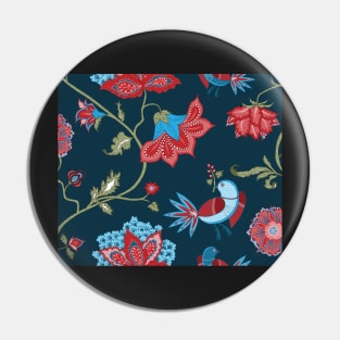 Exotic chintz with bird - dark blue / red Pin