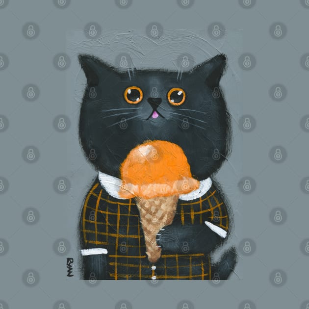 Cat With Pumpkin Ice Cream by KilkennyCat Art