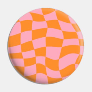 Distorted Orange and Pink Check Grid Pin