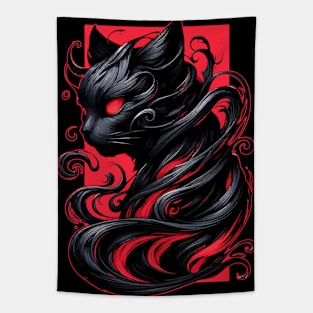 Cool Funny Abstract Art Black Cat Demon Tapestry