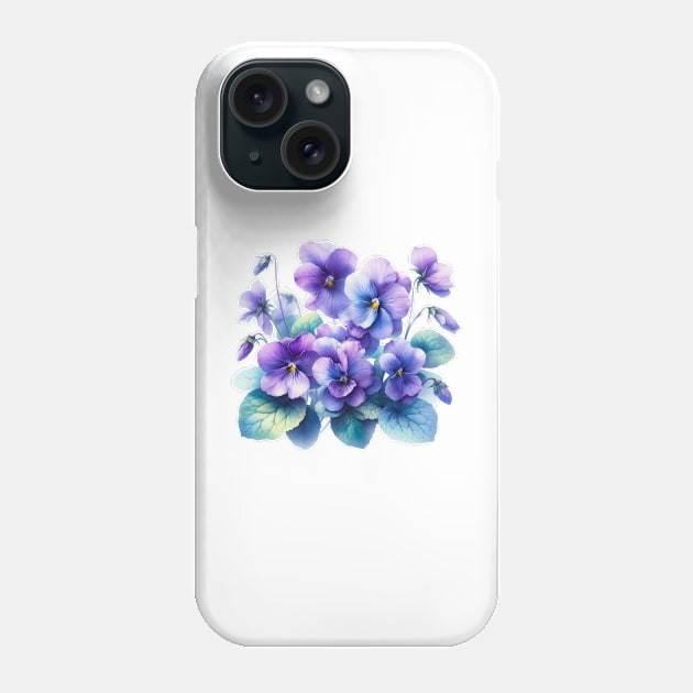 Watercolor Violets Purple Pansy Watercolor Painting Phone Case by Star Fragment Designs