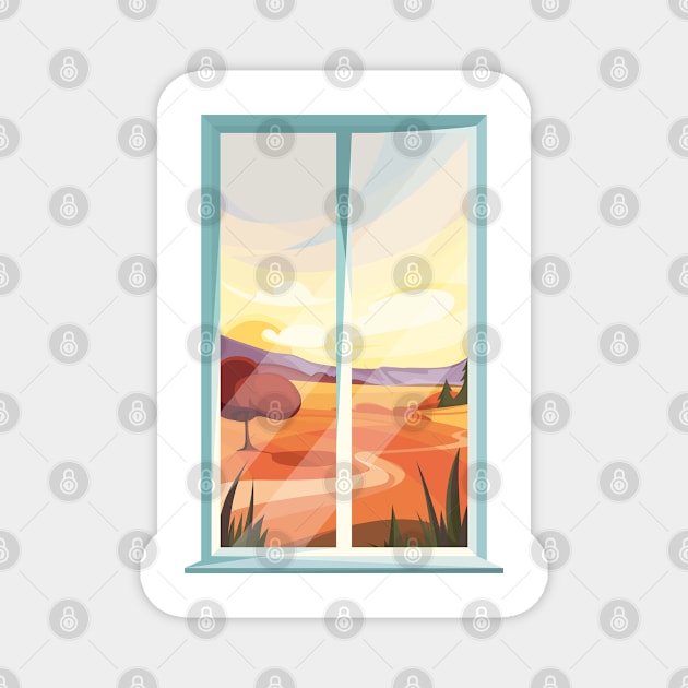 Nostalgic view through fall landscape window Magnet by kuallidesigns