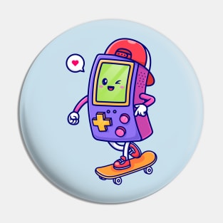 Cute Game Controller Playing Skaterboard Cartoon Pin