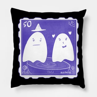 Cute Purple Ghost Couple Stamp Halloween Pillow