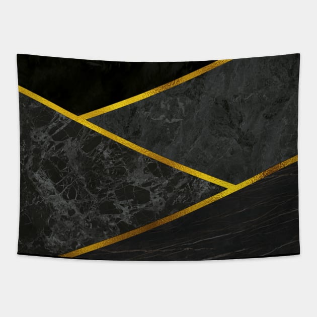 Midnight Black Onyx and Gold - Abstract Geometry Tapestry by Ambience Art