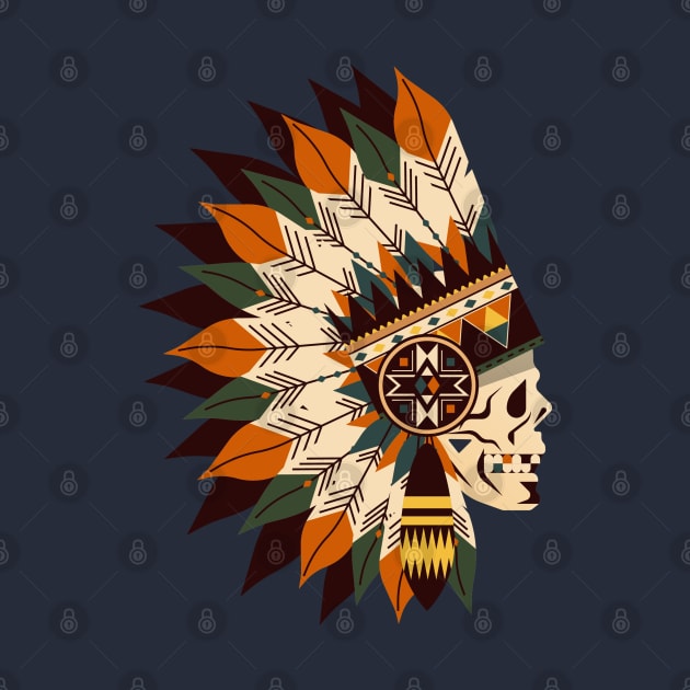 Indian Feather Headdress Tribal Skull by PsychoDynamics