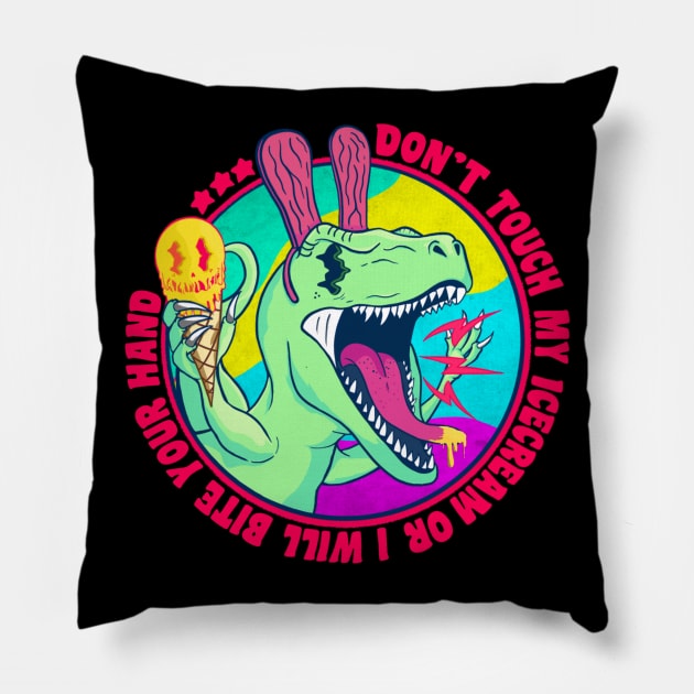 HANDS OFF DINO Pillow by hafiz_who