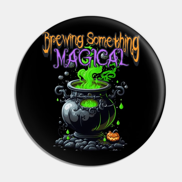 Cute Halloween Something Magical Brewing Gender Reveal Announcement Pin by NearlyNow