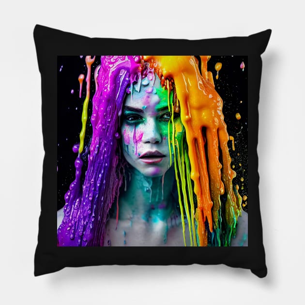 Girl with slimy hair art Pillow by ai1art