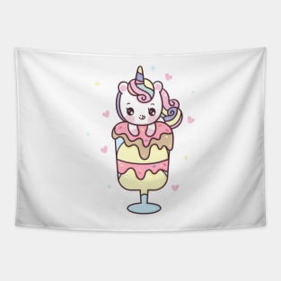 Cute Unicorn cartoon sweet dessert ice cream Pony child vector kawaii animal Tapestry