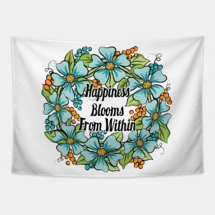 Happiness Blooms From Within Floral Wreath Art Tapestry