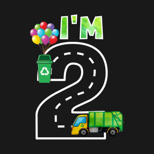 I'm Two 2 Years Old Birthday Boy Garbage Truck Toddler T-Shirt