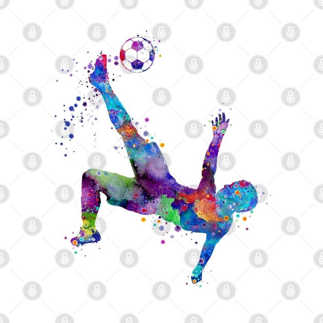 Boy Socer Bicycle Kick Sports Watercolor Gift by LotusGifts