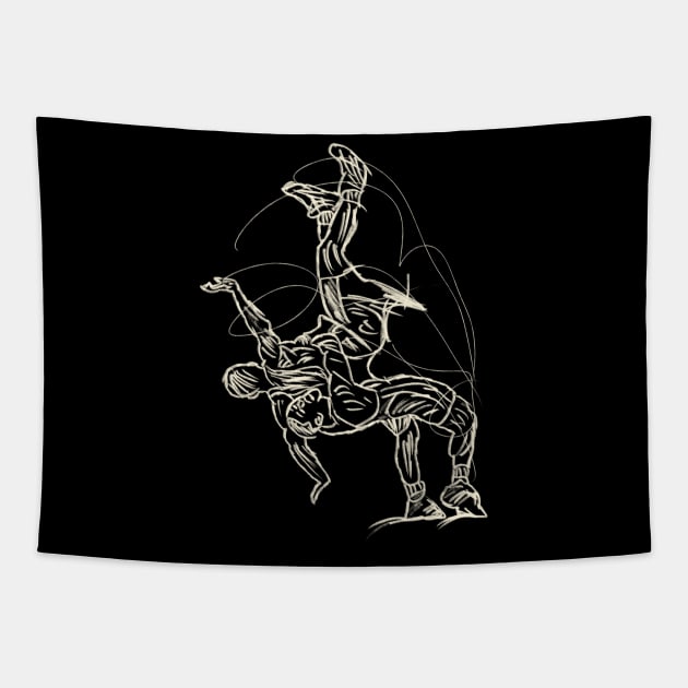Wrestling In Action Tapestry by Saestu Mbathi