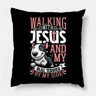 Jesus and dog - Bull Terrier Pillow