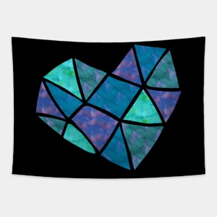 Love the world: Stained glass heart (blues, greens, purples) Tapestry