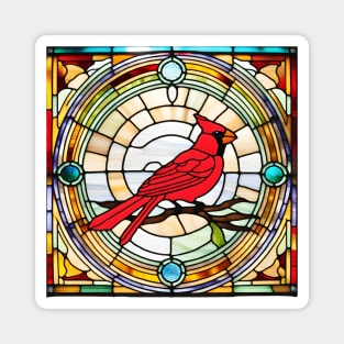 Cardinal in Concentric Circles Stained Glass Magnet