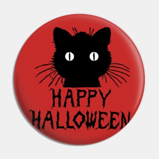 Cute Black Halloween Cat with Whiskers Happy Halloween Pin