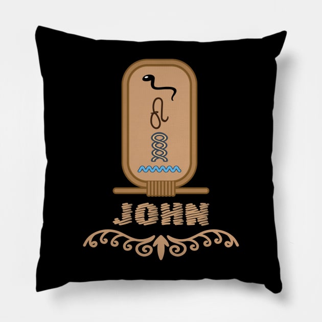 JOHN-American names in hieroglyphic letters-JOHN, name in a Pharaonic Khartouch-Hieroglyphic pharaonic names Pillow by egygraphics