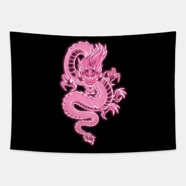 Light Pink Neon Glow Traditional Chinese Dragon Tapestry by la chataigne qui vole ⭐⭐⭐⭐⭐