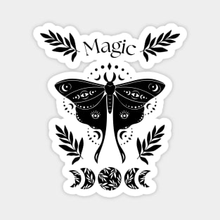 Magic black and white night moth lunar cycle Magnet