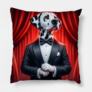 Confident Dalmatian in Tuxedo Formal Wear Pillow