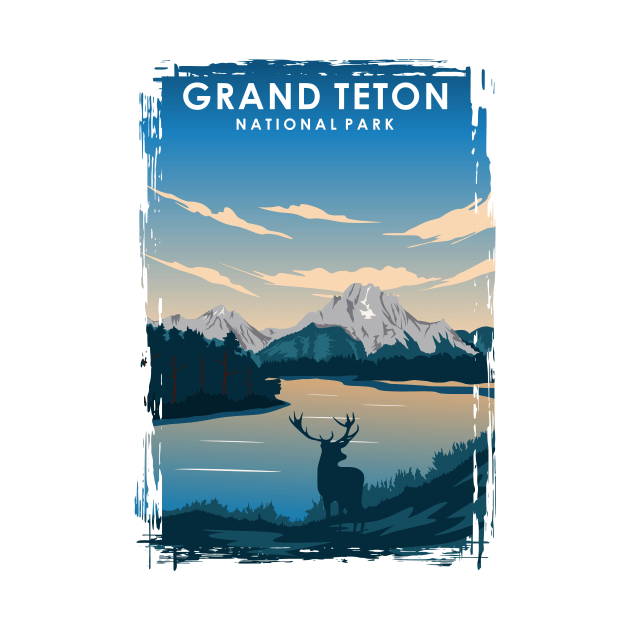 Grand Teton National Park Travel Poster by jornvanhezik