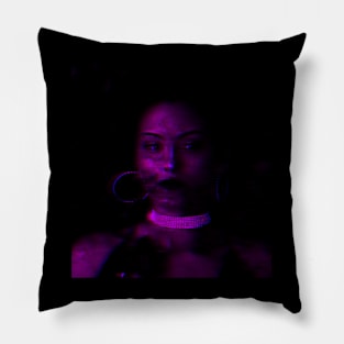 Beautiful girl, violet lighting, blue tones, jewelry. Beautiful and dark. Pillow